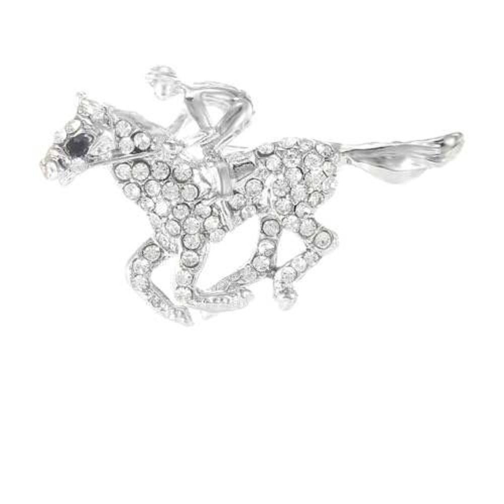 Horse and Jockey Brooch‎ Equestrian Racing Pin Crystal Jewelry